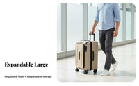 Expandable Design Front-Unziping Roller Luggage Combination Lock Top-Unziping Hardside Luggage Adjustable Telescopic Handle Suitcase Hardshell Protection for Travelers, Vacationers, Business Professionals