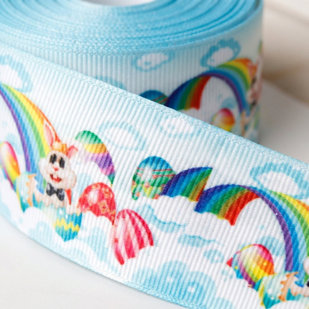 Easter Ribbon Colourful Bunny Ribbon 38mm x 5 Yard Roll for Gift Wrapping, Wedding Party Crafts Decorations, Bouquets, and DIY Crafts