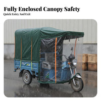 Rainproof Electric Tricycle Canopy Sun Protection Electric Tricycle Rain Awning Thickened Material Foldable Trike Rain Cover Windproof for Delivery Workers, Mobility Aid Users, All-Season Use, Daily Commute, Outdoor Riding, Goods Transport