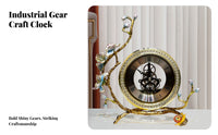 Ornate Gear Clock Metal Construction Vintage Skeleton Clock Glass Dial Cover for Mantelpiece, Entryway Console, Bookshelf