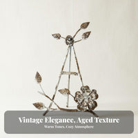 Elegant Design Wrought Iron Plate Stand Two-Way Use Floral Flower Display Easel Sturdy Construction for Home Decorators, Desktop, Kitchen