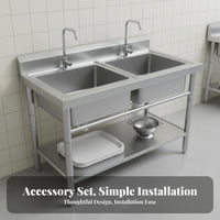 Commercial Kitchen Sink Heavy Duty Freestanding Stainless Steel Sink Rust Resistant Multi-Basin Wash Station for Chefs, Business Owners, Bar, Workshop
