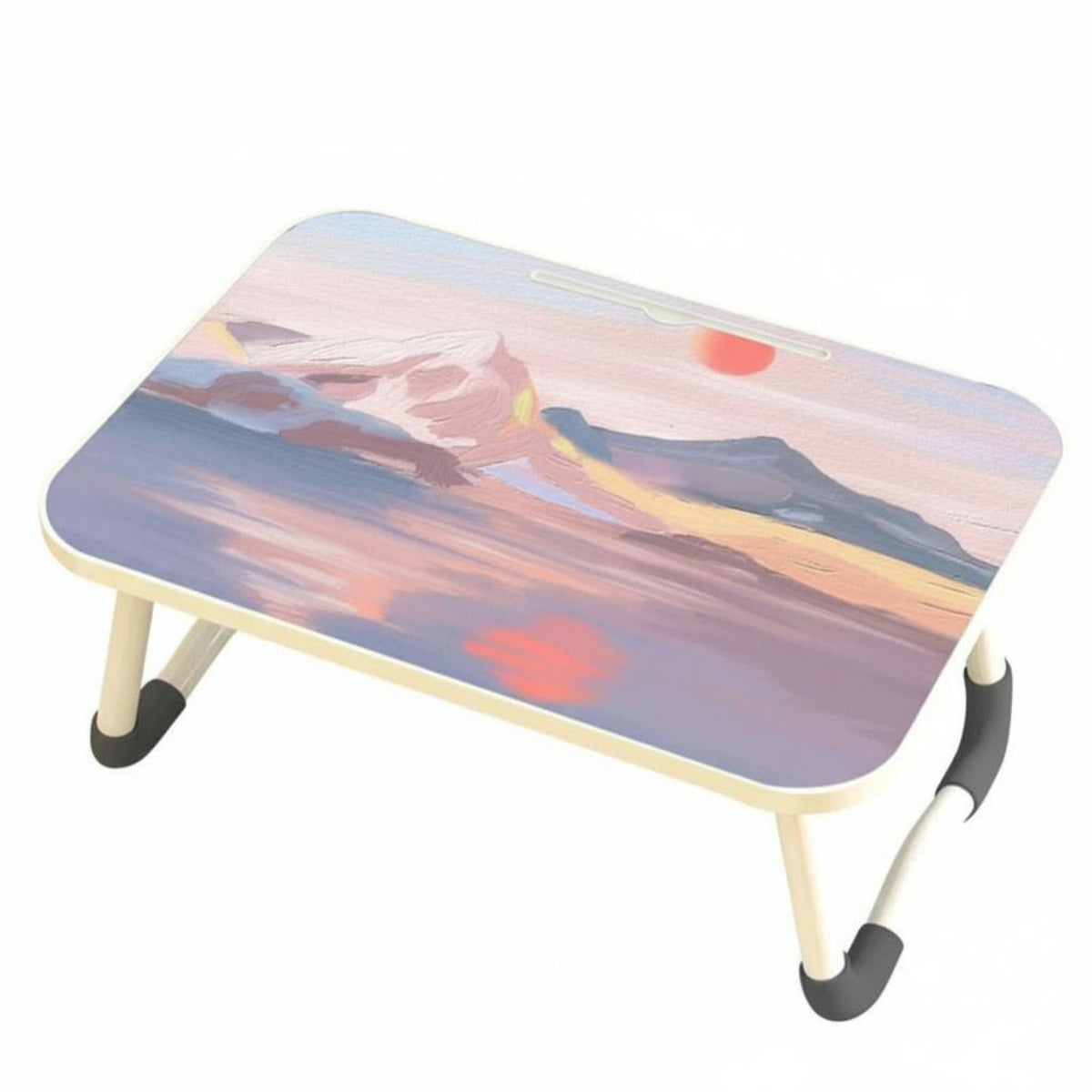 adaptable Foldable Laptop Table with openings Artistic Print Surface Foldable Laptop Table with Tablet opening No Installation Required Lap Desk Rounded Edges for Students, work-from-anywhere Workers, Dorm Room, Bedroom, Bay casement, Home Office