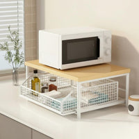 Kitchen Counter Rack Saving Countertop Appliance Riser Versatile Microwave Shelf with Drawer for Washroom