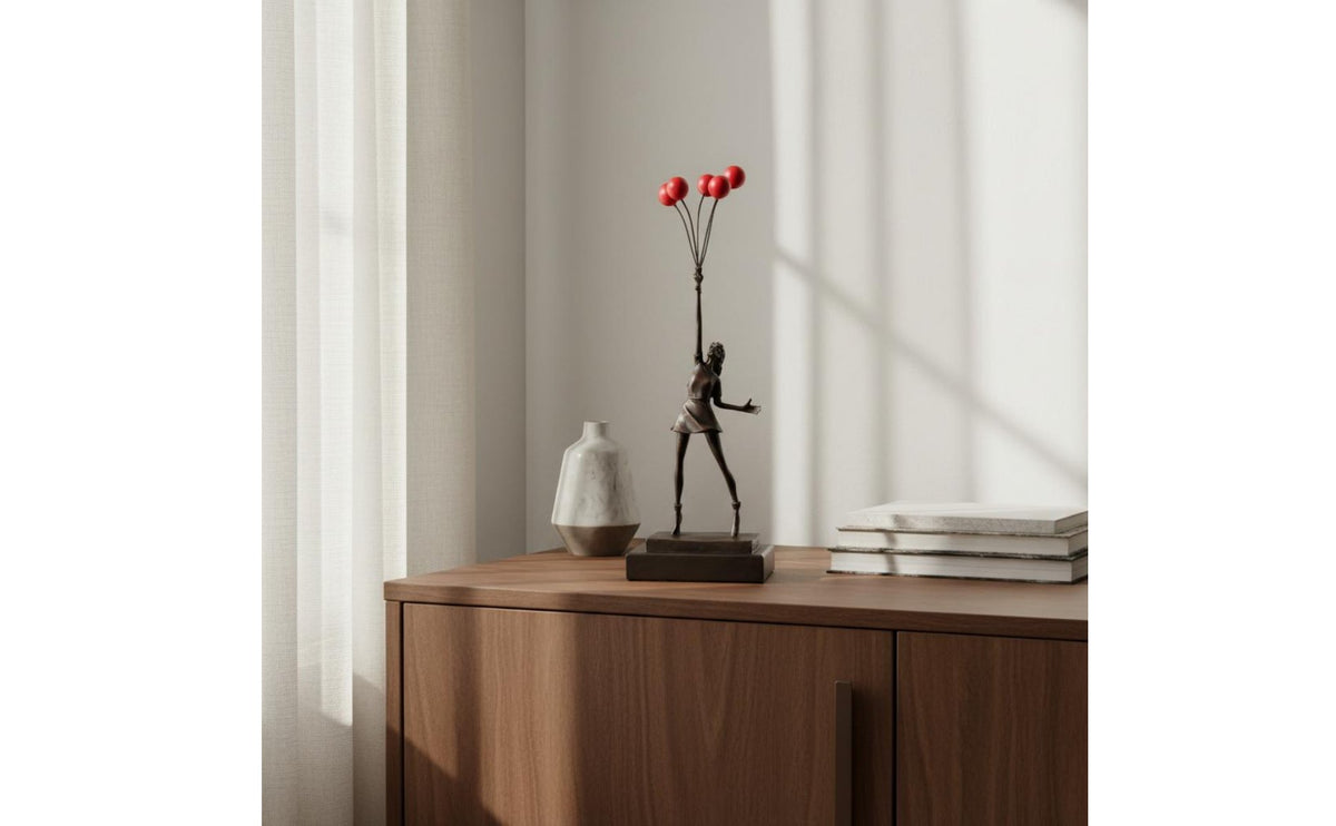 Large Size Balloon Girl Statue Artistic Design Girl with Balloon Statue Polished Finish Female Figure Sculpture Whimsical for Hotel Lobby, Showroom, Living Room
