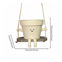 Swing Hanging Planter Short Side Arms Hanging Head Flower Pot Cream Colored