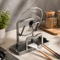 Modern Minimalist Dish Drainer Rack, Gunmetal Grey Aluminum Utensil Holder with Drip Tray, Freestanding Pot Lid Drying Rack for Small Flats