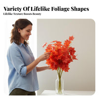 Artificial Maple Leaf Branch Realistic Appearance Faux Red Maple Leaves Flexible Fake Ginkgo Leaf Stem for Business Owners, Home Decor, Wedding