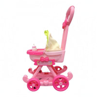 Textile Canopy Pink Doll Stroller Push Handle Pink Toy Stroller Front Tray Storage Platform for Children