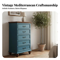 Distressed Finish 5-Drawer Storage Chest Vintage & design 5-Drawer upright Cabinet North American Design vertical chest of drawers Large Capacity for Interior Decorators, homeowners, Adults, Bedroom, Hallway