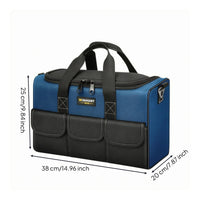 Pair Handles Rectangular Tool Bag Front Pockets Zippered Tool Bag Blue and Black Work Gear Carrier Portable for Worksite, Job Site