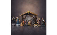 Christmas Nativity Scene Set Holiday Tabletop Nativity Hand-Painted Stable with Figurines Rustic for Collectors, Mantel, Bookshelf