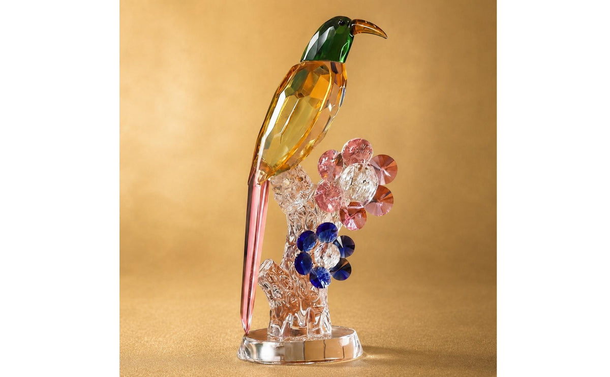 Crystal Parrot Statue Sparkling Geometric Glass Bird Sculpture Detailed Crystal Parrot Ornament for Display Cabinet