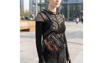 Industrial Steampunk Waist Bag Handsunrestricted Waist Bag with Adjustable Belt Portable Pouch with Chain Casual for Festivals