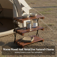 Solid Wood Shelves 3-Tier Foldable Shelf Multi-Purpose 3-Tier Folding Shelf Lightweight Collapsible Camping Organizer Easy Assembly for Picnickers, Homeowners, Gardeners, Backyard, Garden, Balcony, Kitchen