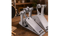 Double Pedal with Twin Beaters Metal Double Bass Drum Pedal Brushed for Drummers, Beginners, Home Practice