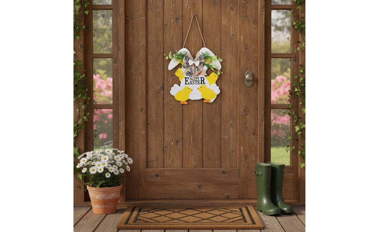 Easter Welcome Plaque Ready to Hang Wooden Easter Sign Indoor & Outdoor Use Wooden Bunny Sign for Party, Wall Decor, Porch