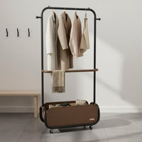 Rolling Clothes Rack with Storage Bin Space Saving Mobile Garment Rack with Shelf Large Capacity Bedroom Valet Stand for Entryway, Dorm Room