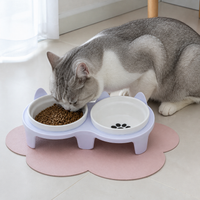 Ceramic Elevated Double Cat Bowls with Anti-Slip Stand for Neck Protection