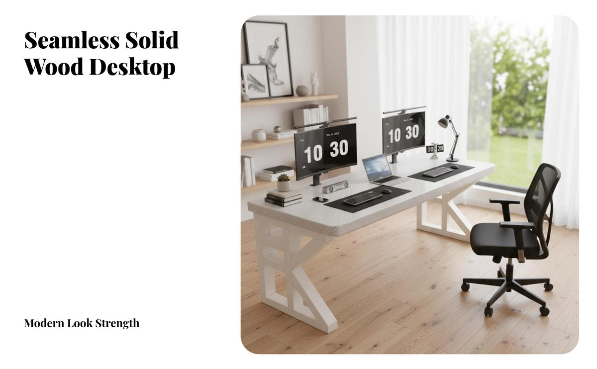 Solid Wood Computer Desk Spacious Work Surface 2 Person Desk Thickened Desktop Double Workstation Table for Students, Colleagues, Bedroom, Study Room