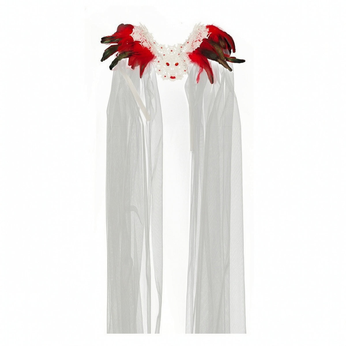Shoulder Cape with Feathers Feathered Gothic Cape with Cranium Transparent Capelet for Cosplayers, Entertainers