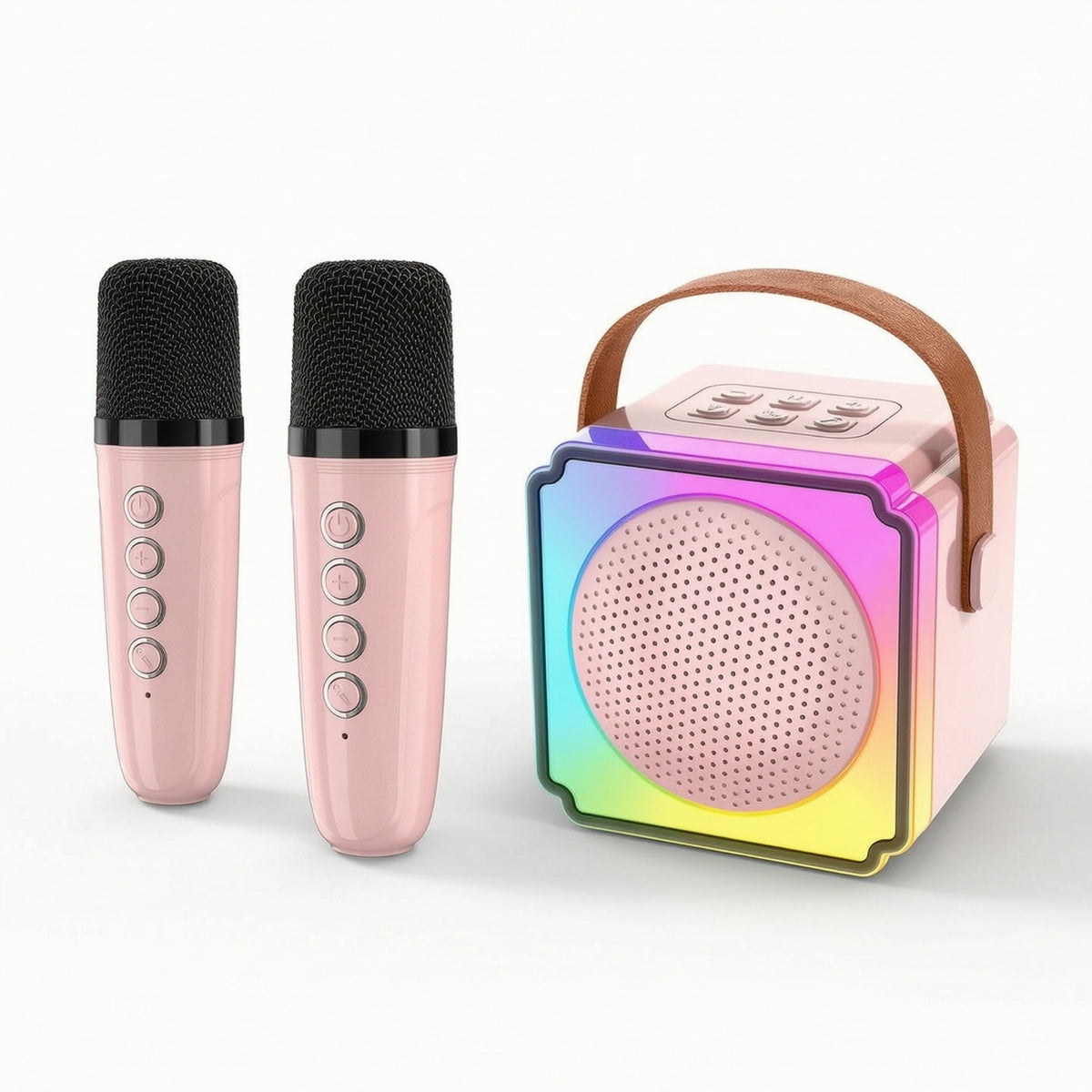 Bluetooth Portable Karaoke Machine with Two Microphones Compact Portable Karaoke Speaker with Microphones Rechargeable Multi-Function for Families, Adults, Parties