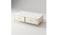 Coffee Table with Drawers Gold Trim Rectangular Coffee Table Modern Furniture for Living Room, Apartment, Lounge