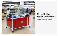 Heavy Duty Shop Display Cart with Wheels Powder Coated Steel Display Cart with Storage Cabinet Easy to Clean Rolling Merchandise Stand Rustproof for Street Vendors, Retailers, Supermarkets, Convenience Shop S, Temporary Shops, Trade Shows