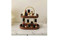 Cosmetic Storage Rack Space Saving Makeup Organizer with Wooden Trays Compact Skincare Holder for Tabletop