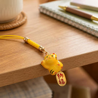 Ceramic Maneki-Neko Persimmon Charm Keychain for Bags and Keys