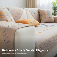 Non-Slip Backing Bohemian Design Aesthetic Sofa Pad Year-Round Comfort Couch Cover Machine Washable Home Textile Skin-Friendly for Decor Enthusiasts, Homeowners, Families with Kids, Living Room, Lounge Area