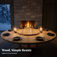 Round Wooden Dining Table Solid Wood Dining Table with Rotating Tray Annealed Glass Turntable Home Furniture for Homeowners, Event Hosts, Kitchen