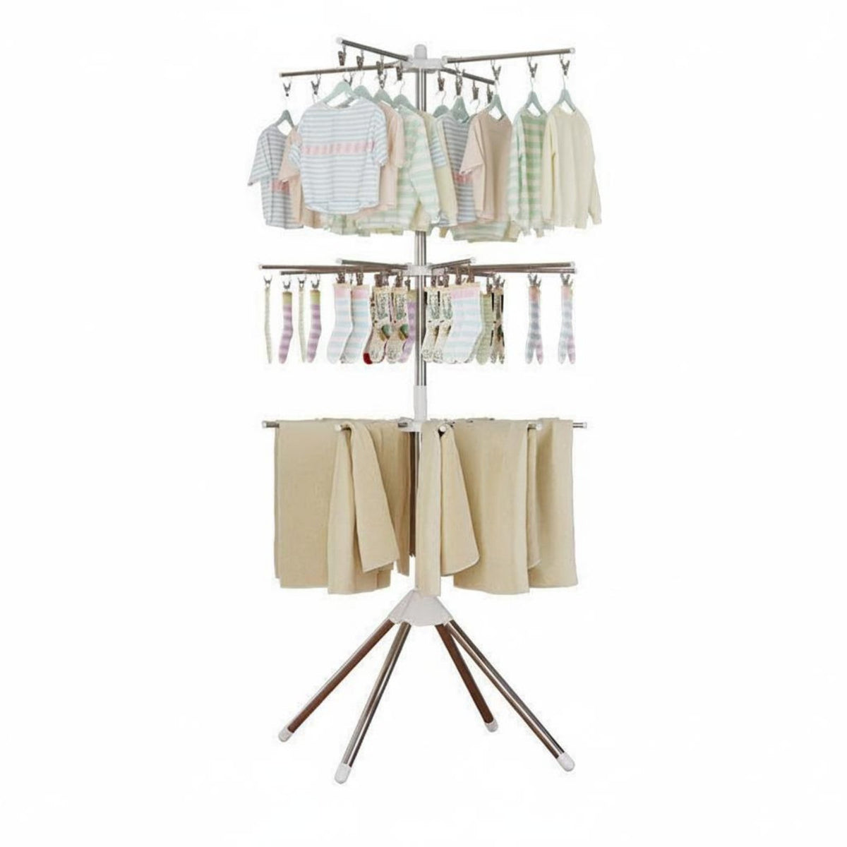 Stainless Steel Construction Baby Clothes Drying Rack Rust Resistant Floor Standing Laundry Rack Space-Saving for Infants, Babies, Balcony