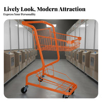 Large Capacity Double-Decker Shopping Cart 360° Swivel Wheels Double Basket Push Cart Multi-Purpose Metal Basket Trolley Comfortable Grip Handle for Street Vendors, Retail Shop Owners, Home Users, Outdoor Market, Moving, Laundry Room