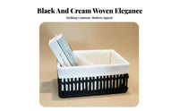 Round Woven Basket with Lid Decorative Desktop Organizer Vintage Aesthetic