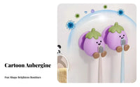 Drill-Tool-Less Installation Cartoon Eggplant Toothbrush Holder No Drilling Cute Eggplant Wall Mount Strong Hold Toothbrush Rack Space Saving