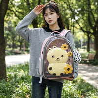 Pet Carrier Travel Backpack for Small Dogs, Cat Backpack with 3 Openings and Top Handle, PVC Material Breathable Outdoor Pet Bag, 7kg Capacity