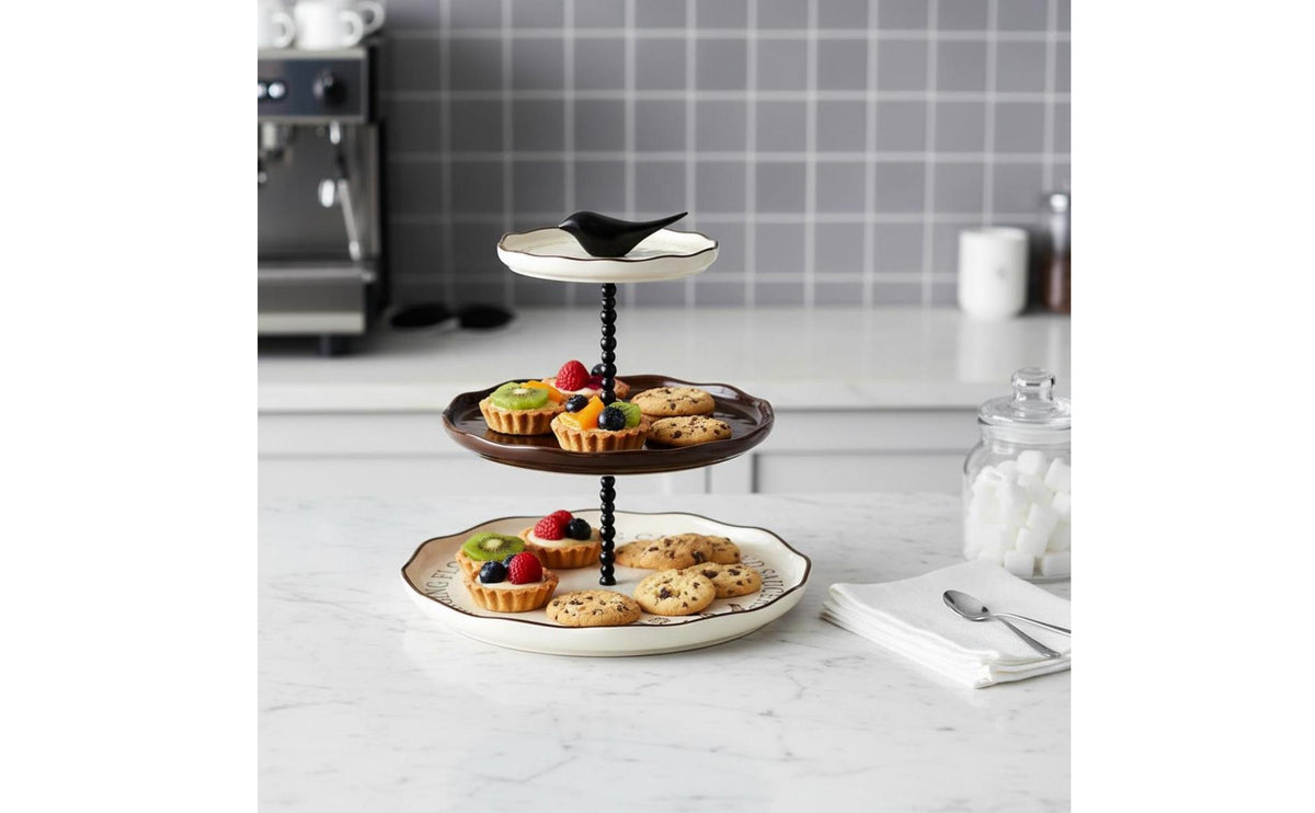 Ceramic Tiered Tray Beaded Post Ceramic Dessert Stand Multi-Purpose