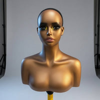 Realistic Mannequin Head with Shoulders Bald Mannequin Head with Shoulders Bronze Hairpiece Display Stand for Jewelers, Cosplayers