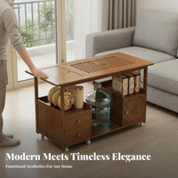 Space-Saving Mobile Tea Station with Integrated Kettle Multitier Storage Serving Trolley hidden Water Supply Household Furniture for Homeowners, Seniors, Balcony, Living Room, Office