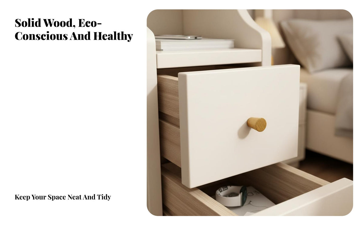 Sturdy Construction Narrow Bedside Table Easy to Clean Slim Space Storage Cabinet Rounded Corners Slim Bedside Cabinet with Drawers No Assembly Required for Apartment Dwellers, Homeowners, Students, Dorm Room, Corner