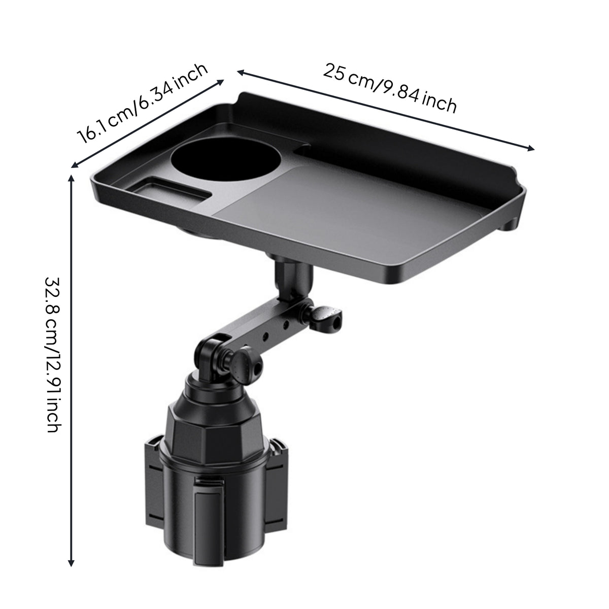 Car Cup Holder Tray Table Adjustable Vehicle Tray with Phone Slot Universal for Drivers, Commuters