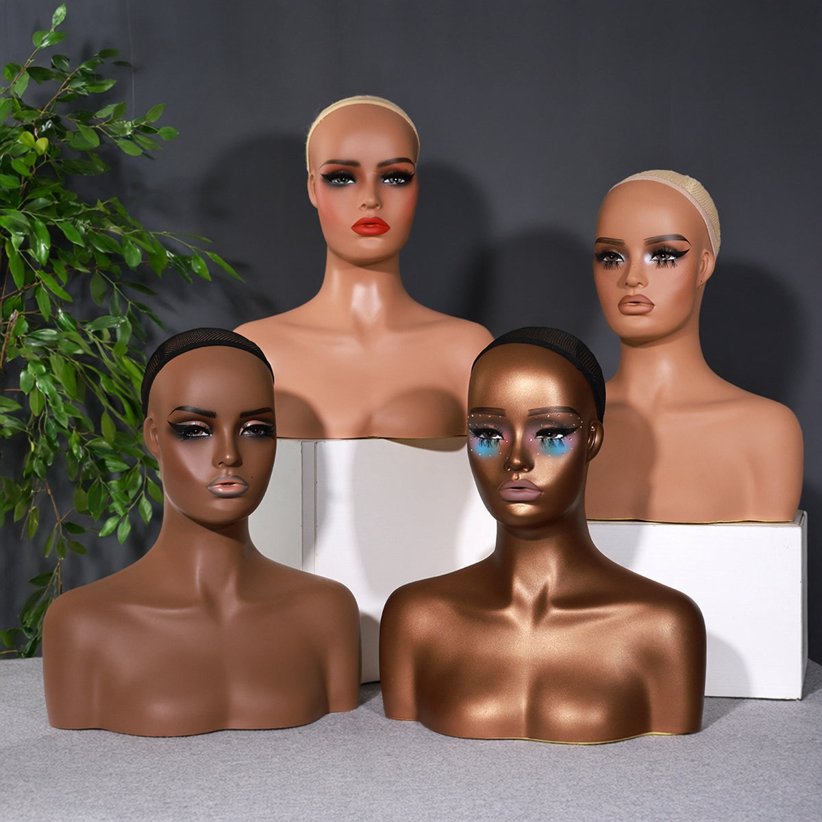 PVC Female Mannequin Head with Shoulders for Wig and Jewelry Display