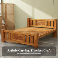 No Box Coil Needed Solid Wood Storage Bed Heavy Duty Chinese Design Platform Bed Modern Design Bedroom Furniture for Hotel Owners, Homeowners, Apartment Dwellers, Homestay, Guest Room