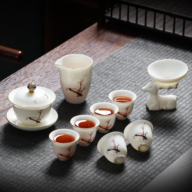 茶具套装高档办公室礼盒装小套白瓷玻璃盖碗泡茶家用功夫羊脂玉杯