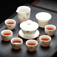 茶具套装高档办公室礼盒装小套白瓷玻璃盖碗泡茶家用功夫羊脂玉杯
