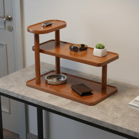 Multi-Level Display Stand Space Saving 3-Tier Desktop Shelf Wooden Countertop Organizer Raised Border Design for Tea Room
