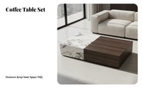 2 Pieces Minimalist design Nesting Coffee Table Set with Storage Drawer Home Furnishing Space-Saving Indoor Furniture long-lasting Construction for Apartment Dwellers, Homeowners, Newlyweds, Living Room, Small Spaces, Lounge Area, Office