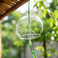 Japanese Furin Wind Chime from Crystal, Handblown & Engraved, 7x8cm, for Gentle Ringing in the Garden