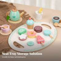 Imaginative Role Play Afternoon Tea Playset Solid Wood Wooden Tea Party Set Educational Wooden Cake Toy Set Realistic Design for Preschoolers, Toddlers, Kindergarten, Playhouse, Playroom